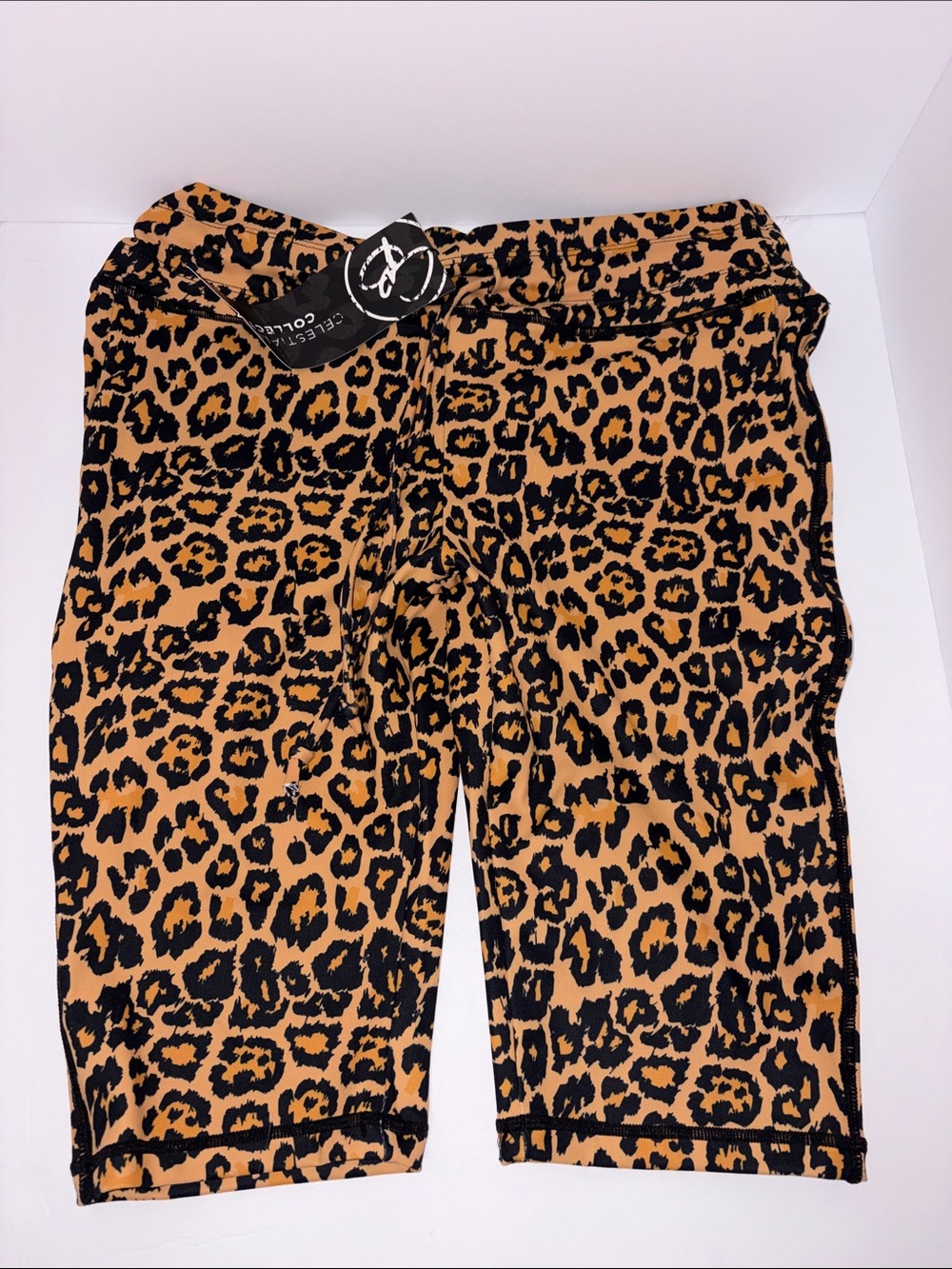 Stretch Leopard Print Bike Shorts - Black on Tan Brand New!!